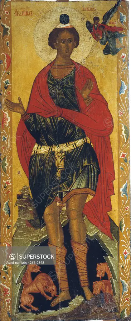 Russian icon with prophet Daniel by unknown painter, tempera on panel, 16th century, Novgorod School, Russia, Novgorod, State Open-air Museum of History and Architecture Novgorodian Kremlin, 158x83