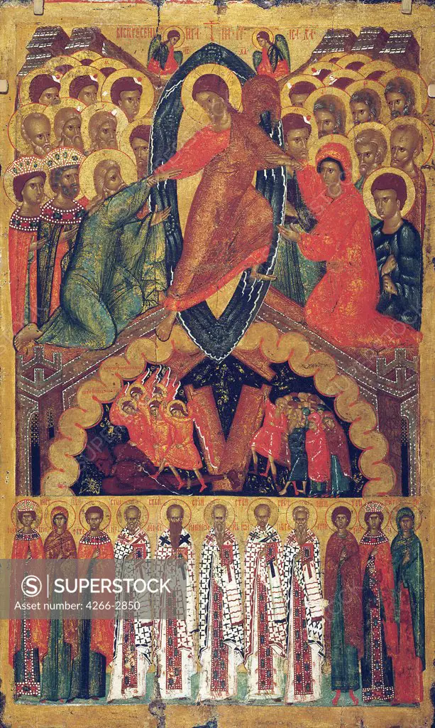 Jesus Christ descending to hell by unknown painter, tempera on panel, 15th century, Pskov School, Russia, St Petersburg, State Russian Museum, 157x92