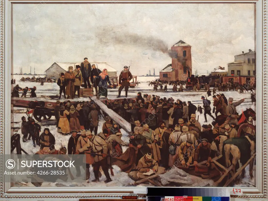 Meeting on a railway station by Yuon, Konstantin Fyodorovich (1875-1958) / N. Yaroshenko Art Museum, Kislovodsk / Soviet Art /  / Russia / Oil on canvas / History / 80x106