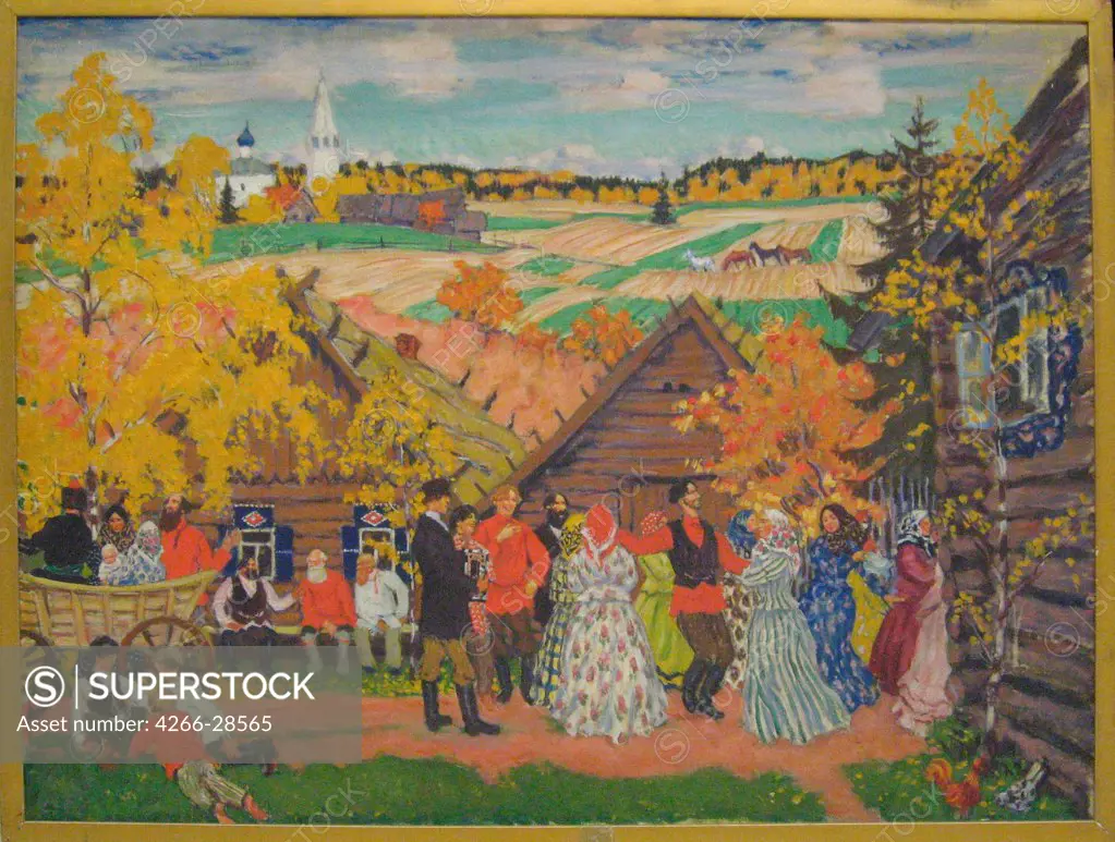 Village festival by Kustodiev, Boris Michaylovich (1878-1927) / Private Collection / 1924 / Russia / Oil on canvas / Genre / 82,6x109,2