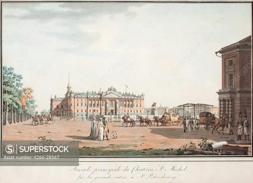 View of the Michael Palace and the Connetable Square in St. Petersburg by Paterssen, Benjamin (1748-1815) / State History Museum, Moscow / 1800 / Sweden / Colour lithograph / Architecture, Interior,Landscape / 46,8x66