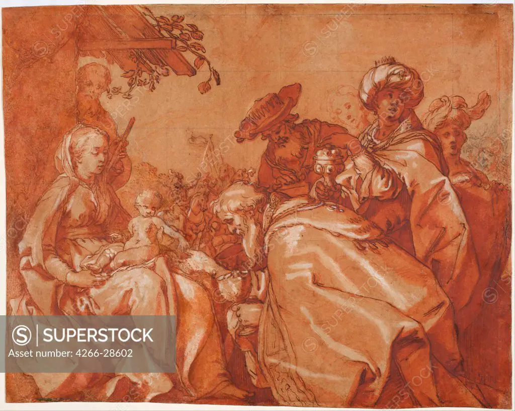 The Adoration of the Magi by Bloemaert, Abraham (1566-1651) / Centraal Museum, Utrecht / 1624 / Holland / Sepia on paper / Bible / 28,3x36