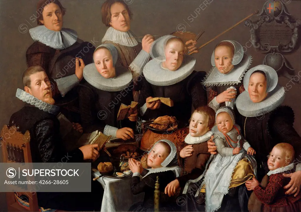 Portrait of the painter Andries van Bochoven and his family by Bochoven, Andries van (1609-1634) / Centraal Museum, Utrecht / 1629 / Holland / Oil on canvas / Portrait / 130,9x187