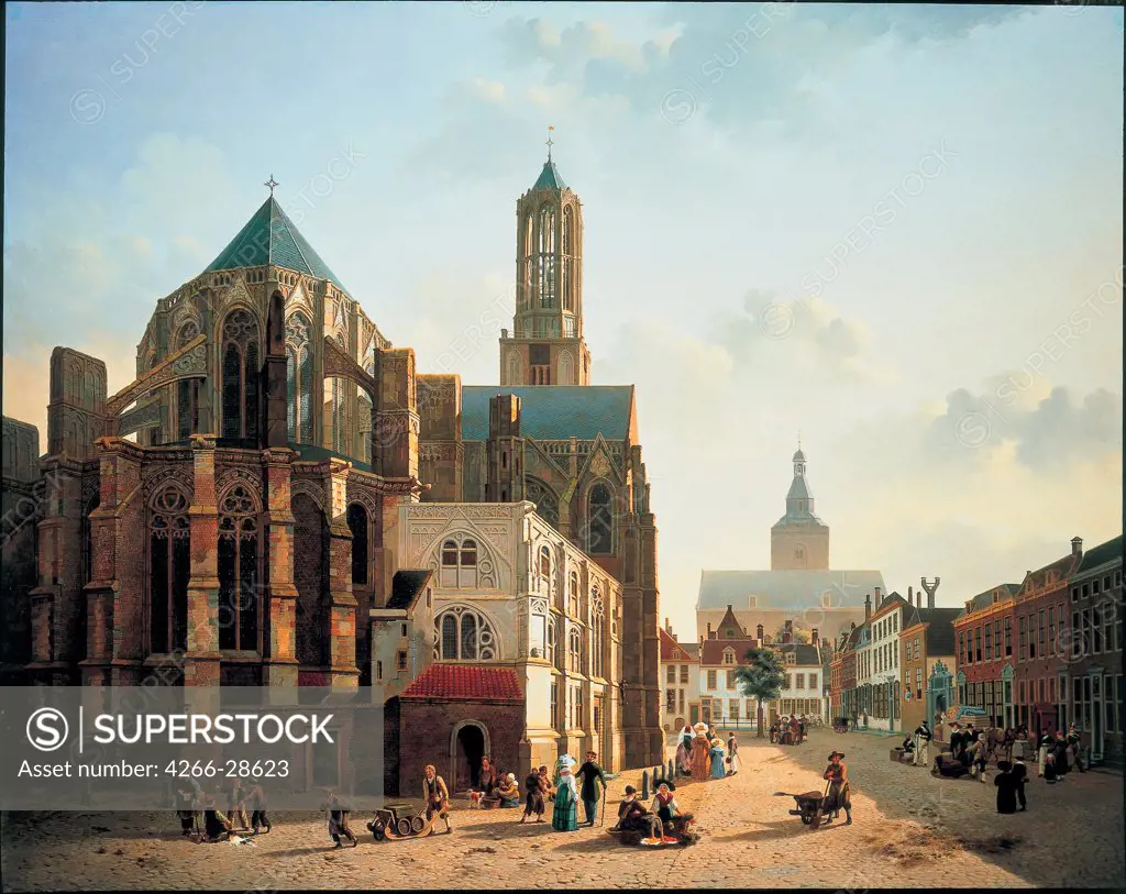 View of the choir and tower of Utrecht Cathedral by Verheyen, Jan Hendrik (1778-1846) / Centraal Museum, Utrecht / c. 1829 / Holland / Oil on canvas / Landscape / 79,5x100