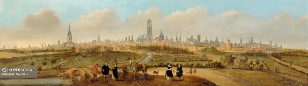 View on the city of Utrecht by Droochsloot, Jost Cornelisz (1586-1666) / Centraal Museum, Utrecht / c. 1650-1660 / Holland / Oil on canvas / Landscape / 64,2x224,3