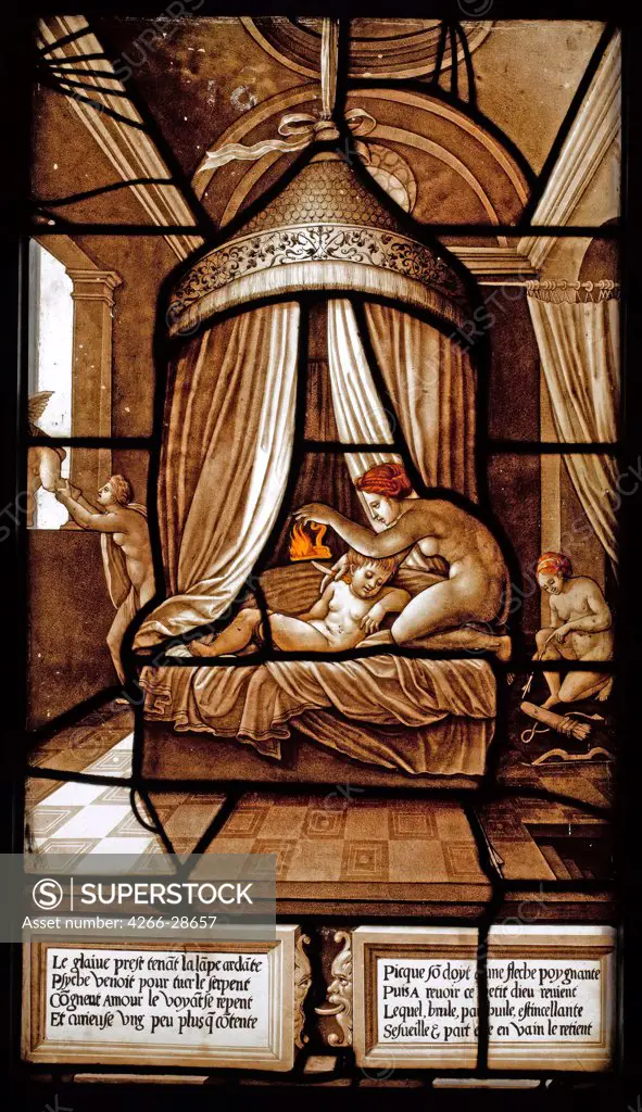 The Story of Psyche (Stained glass window) by French master   / Musee Conde, Chantilly / 1441-1444 / France / Stained glass / Mythology, Allegory and Literature / 108x57