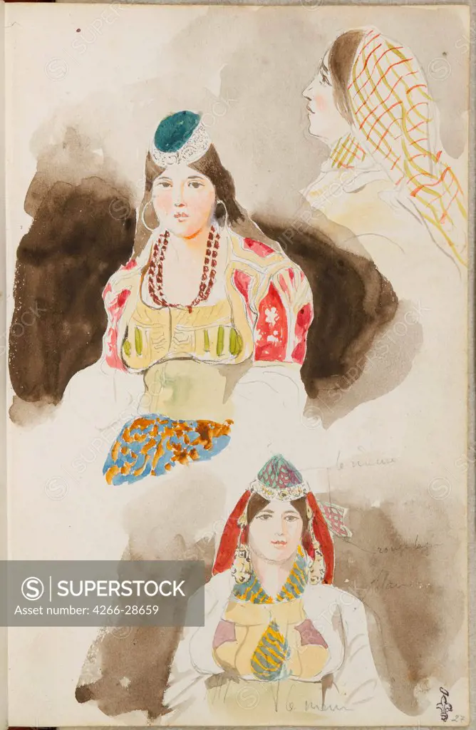 From the Moroccan Sketchbook by Delacroix, Eugene (1798-1863) / Musee Conde, Chantilly / 1832 / France / Watercolour on paper / Genre / 19,5x12,5