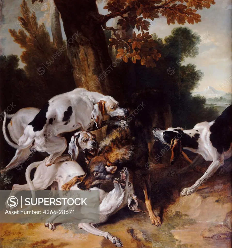 The Wolf Hunt by Oudry, Jean-Baptiste (1686-1755) / Musee Conde, Chantilly / 1725 / France / Oil on canvas / Animals and Birds / 175x196