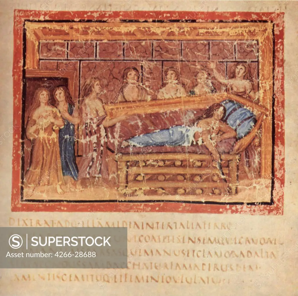 The Death of Dido by Master of the Vatican Vergil (active ca 400) / Biblioteca Apostolica Vaticana / ca 400 /Watercolour on parchment / Mythology, Allegory and Literature / 12,3x15,7