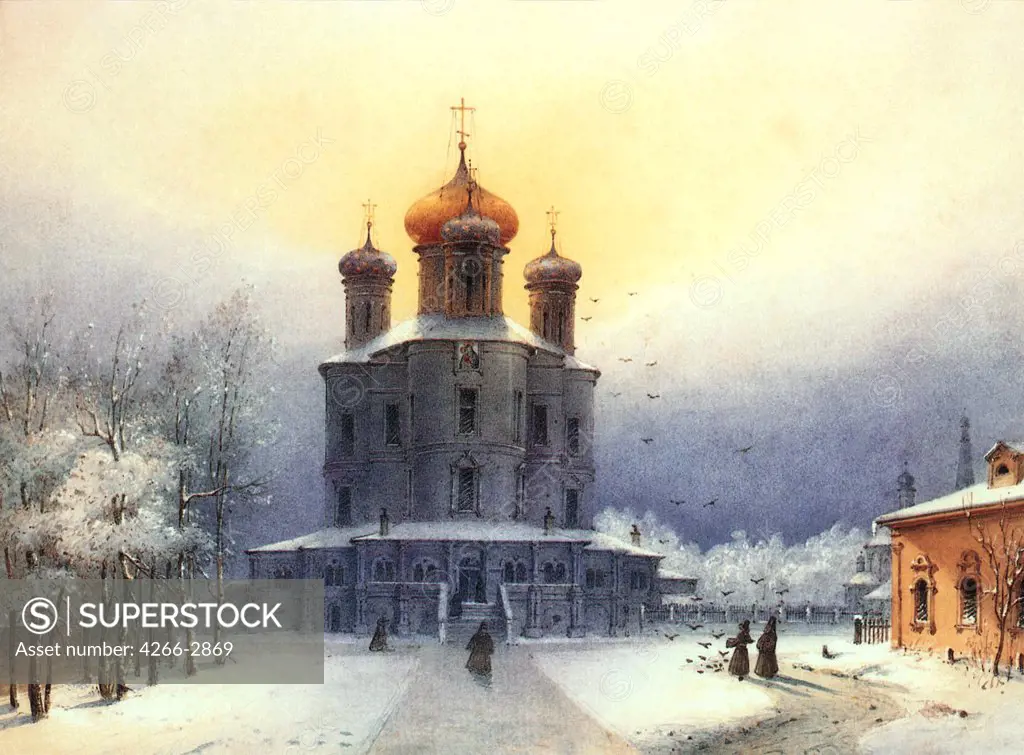 Monastery by Joseph Andreas Weiss, watercolour on paper, 1850s, 1814-1887, Russia, Moscow, Museum of Moscow History and Reconstruction