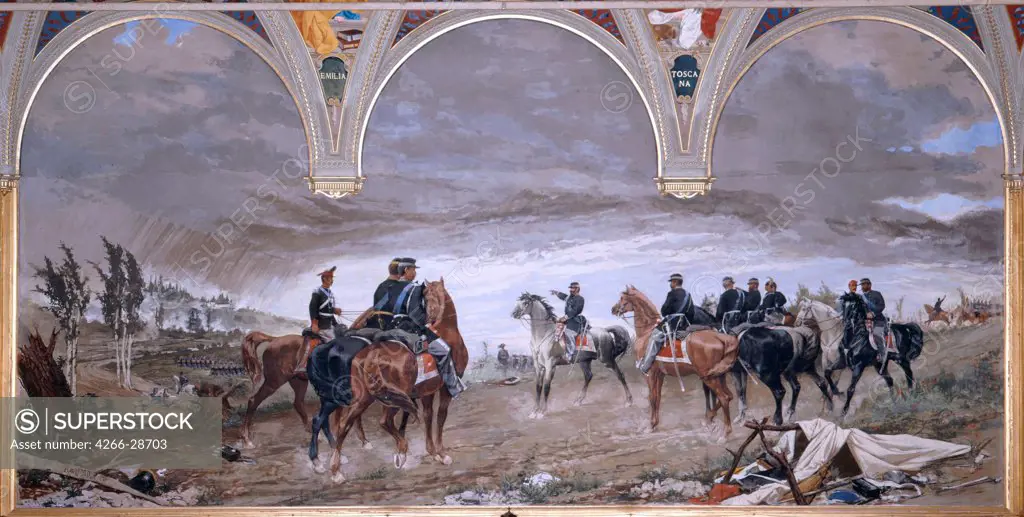 The Battle of Solferino by Cassioli, Amos (1832-1891) / Palazzo Pubblico, Torre del Mangia, Siena / 1886 / Italy / Fresco / History /