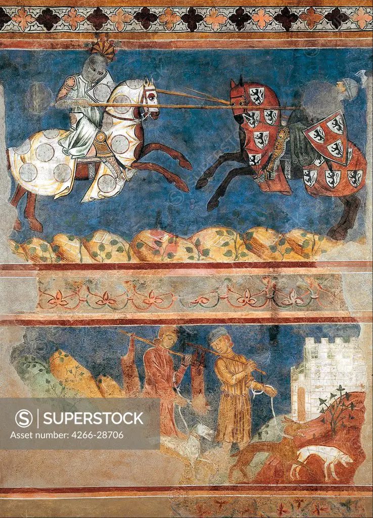 Tournament and Hunting Scenes by Azzo di Masetto (active ca 1280s) / Palazzo Comunale, San Gimignano / 1289 / Italy, School of Siena / Fresco / Genre /