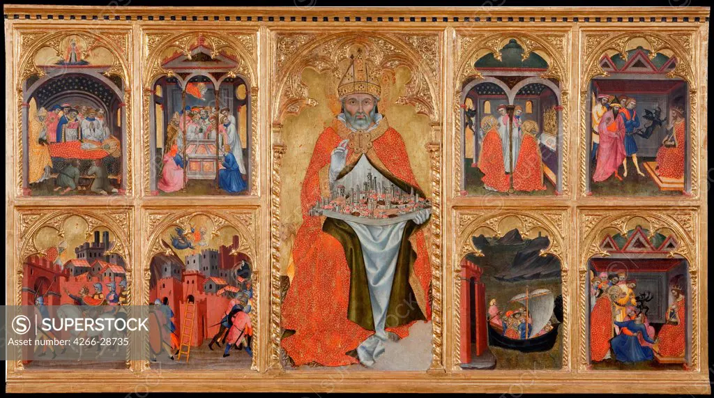 Saint Geminianus with scenes from his life by Taddeo di Bartolo (1362/63-1422) / Palazzo Comunale, San Gimignano / 1401 / Italy, School of Siena / Tempera on panel / Bible /