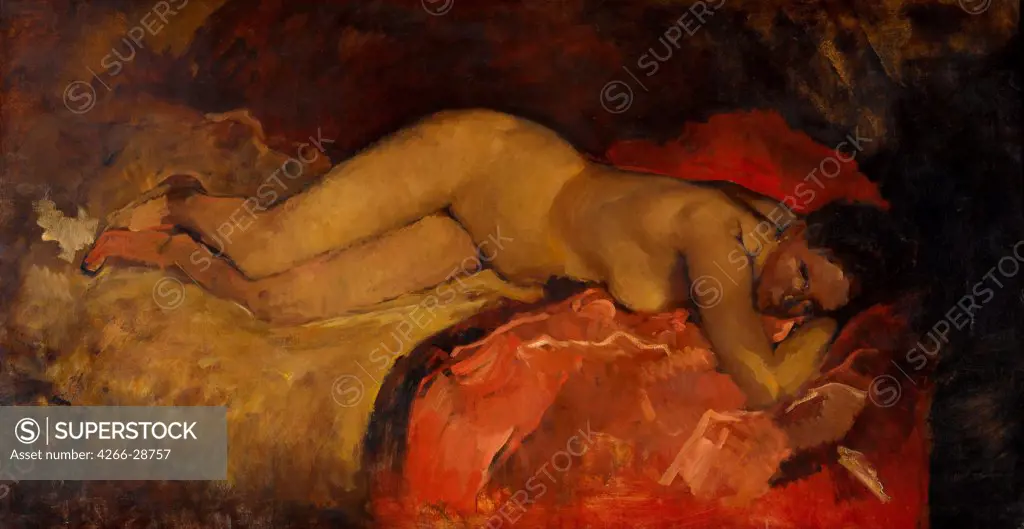 Reclining nude by Breitner, George Hendrik (1857-1923) / Gemeentemuseum Den Haag / ca 1887 / Holland / Oil on canvas / Nude painting / 134x224,5