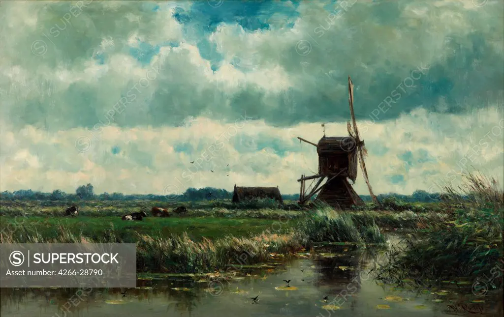 Polder landscape with windmill near Abcoude by Roelofs, Willem (1822-1897) / Gemeentemuseum Den Haag / c. 1870 / Holland / Oil on canvas / Landscape / 80x108
