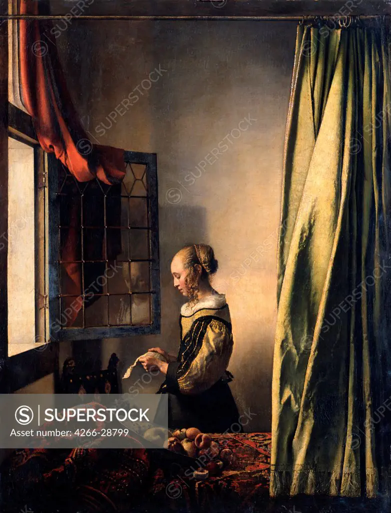 Girl Reading a Letter by an Open Window by Vermeer, Jan (Johannes) (1632-1675) / Dresden State Art Collections / ca 1659 / Holland / Oil on canvas / Genre / 83x64,5