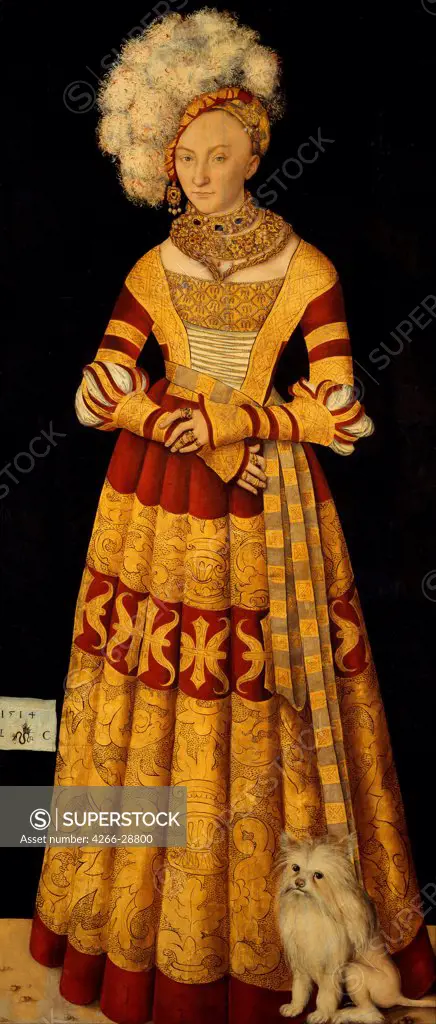 Duchess Katharina von Mecklenburg (1487-1561) by Cranach, Lucas, the Elder (1472-1553) / Dresden State Art Collections / 1514 / Germany / Oil on canvas / Portrait / 184,5x83