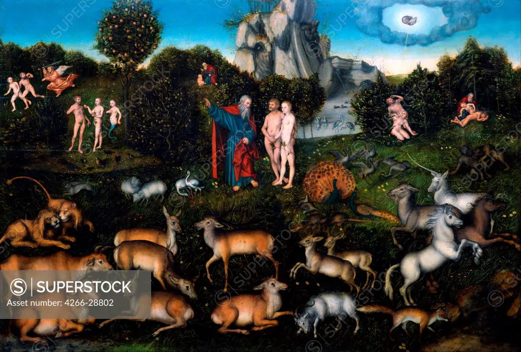 The Garden of Eden by Cranach, Lucas, the Elder (1472-1553) / Dresden State Art Collections / 1530 / Germany / Oil on wood / Bible /
