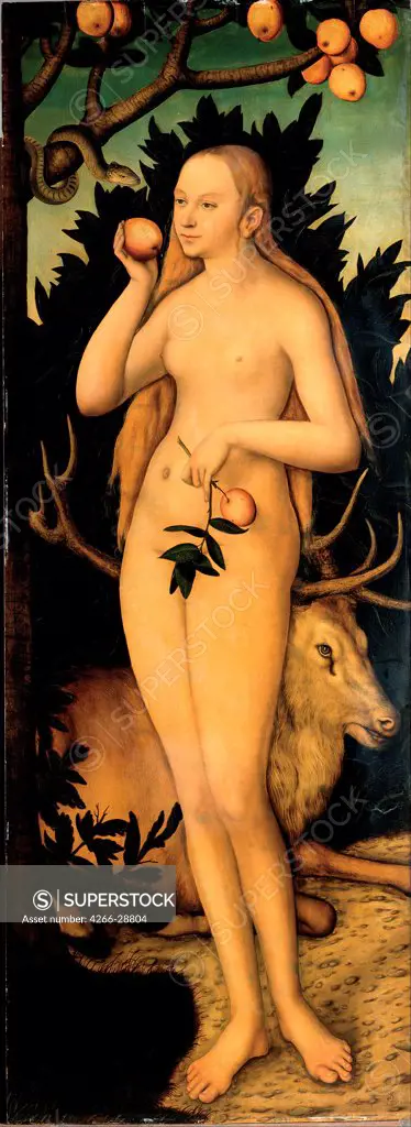 Eve by Cranach, Lucas, the Elder (1472-1553) / Dresden State Art Collections / after 1537 / Germany / Oil on wood / Bible / 172,5x63,3