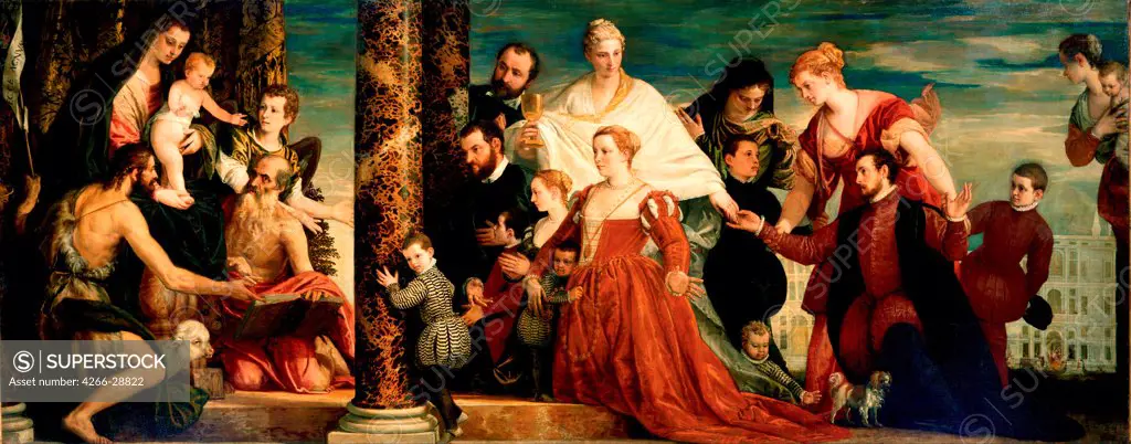 The Madonna of the Cuccina Family by Veronese, Paolo (1528-1588) / Dresden State Art Collections / ca 1571-1572 / Italy, Venetian School / Oil on canvas / Bible / 167x416
