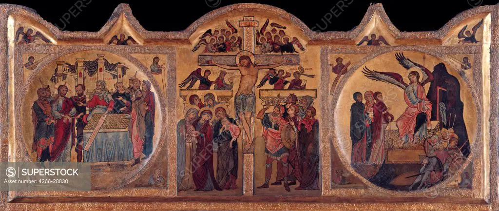 Altarpiece with crucifixion from Soest by Anonymous   / Staatliche Museen, Berlin / ca 1240 /Tempera on panel / Bible / 86x195,5