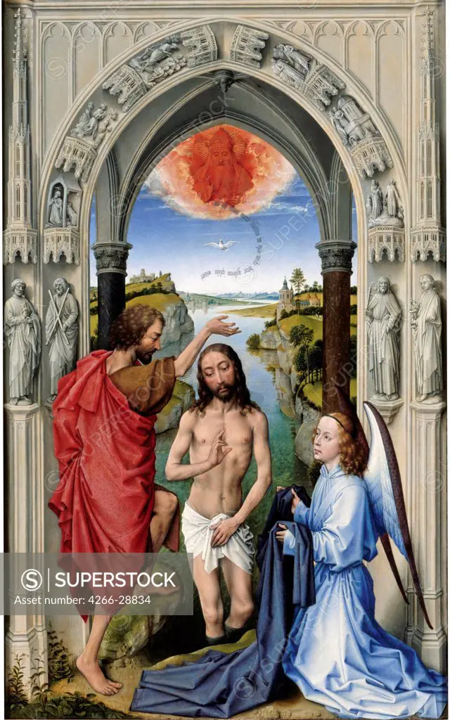 The Baptism of Christ (The Altar of St. John, middle panel) by Weyden, Rogier, van der (ca. 1399-1464) / Staatliche Museen, Berlin / ca 1455 / The Netherlands / Oil on wood / Bible / 77x48