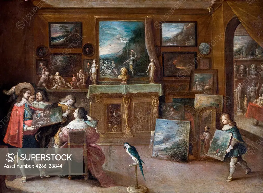 A visit to the Art Dealer by Francken, Frans, the Younger (1581-1642) / Hallwylska Museet, Stockholm /Flanders / Oil on copper / Architecture, Interior,Genre / 29x40,5