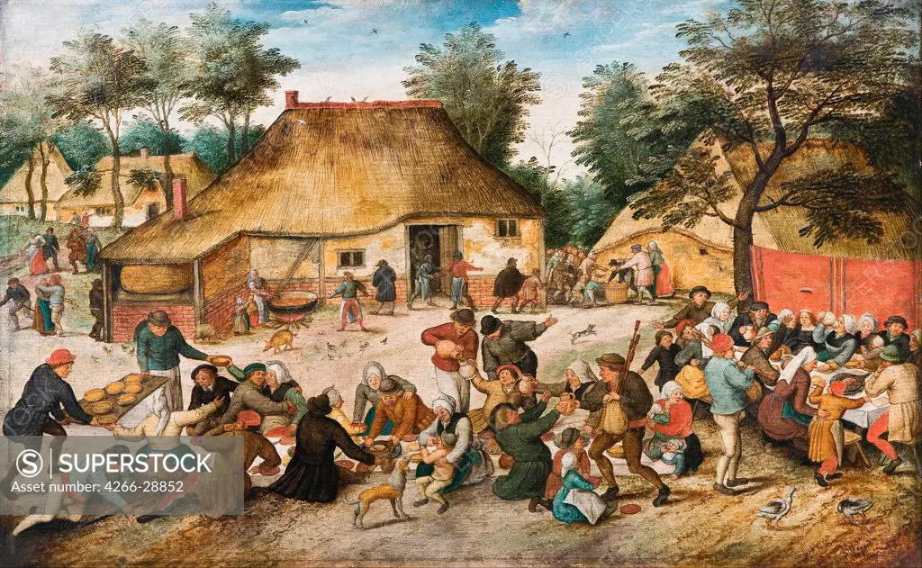 The Peasant Wedding by Brueghel, Pieter, the Younger (1564-1638) / Hallwylska Museet, Stockholm /Flanders / Oil on wood / Genre / 43x68