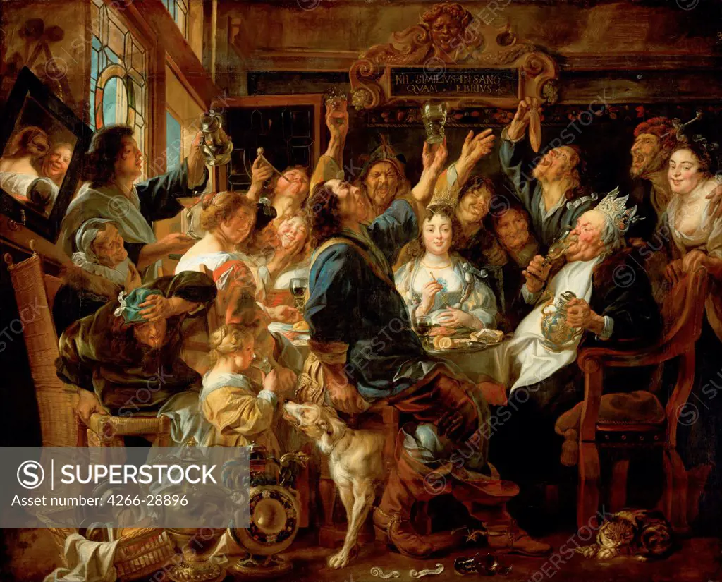 The Feast of the Bean King by Jordaens, Jacob (1593-1678) / Art History Museum, Vienne / ca 1640-1645 / Flanders / Oil on canvas / Mythology, Allegory and Literature / 242x300