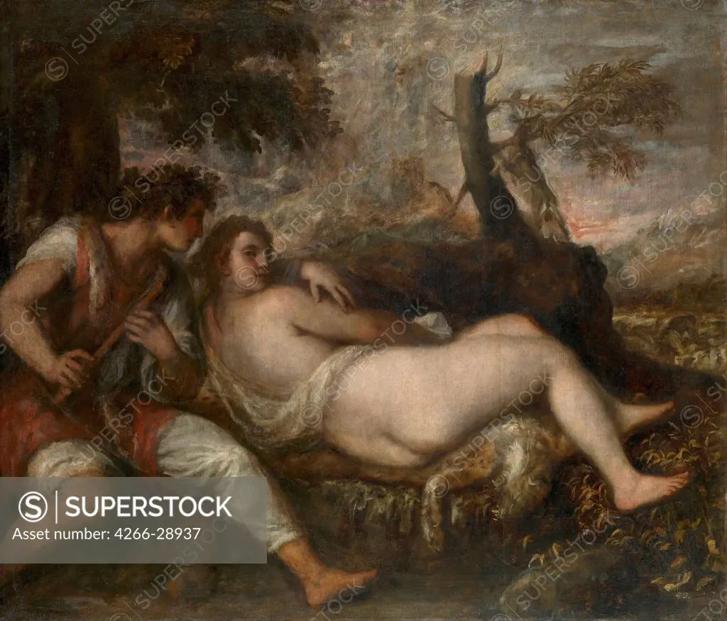 Nymph and Shepherd by Titian (1488-1576) / Art History Museum, Vienne / 1570-1575 / Italy, Venetian School / Oil on canvas / Mythology, Allegory and Literature / 149,6x187