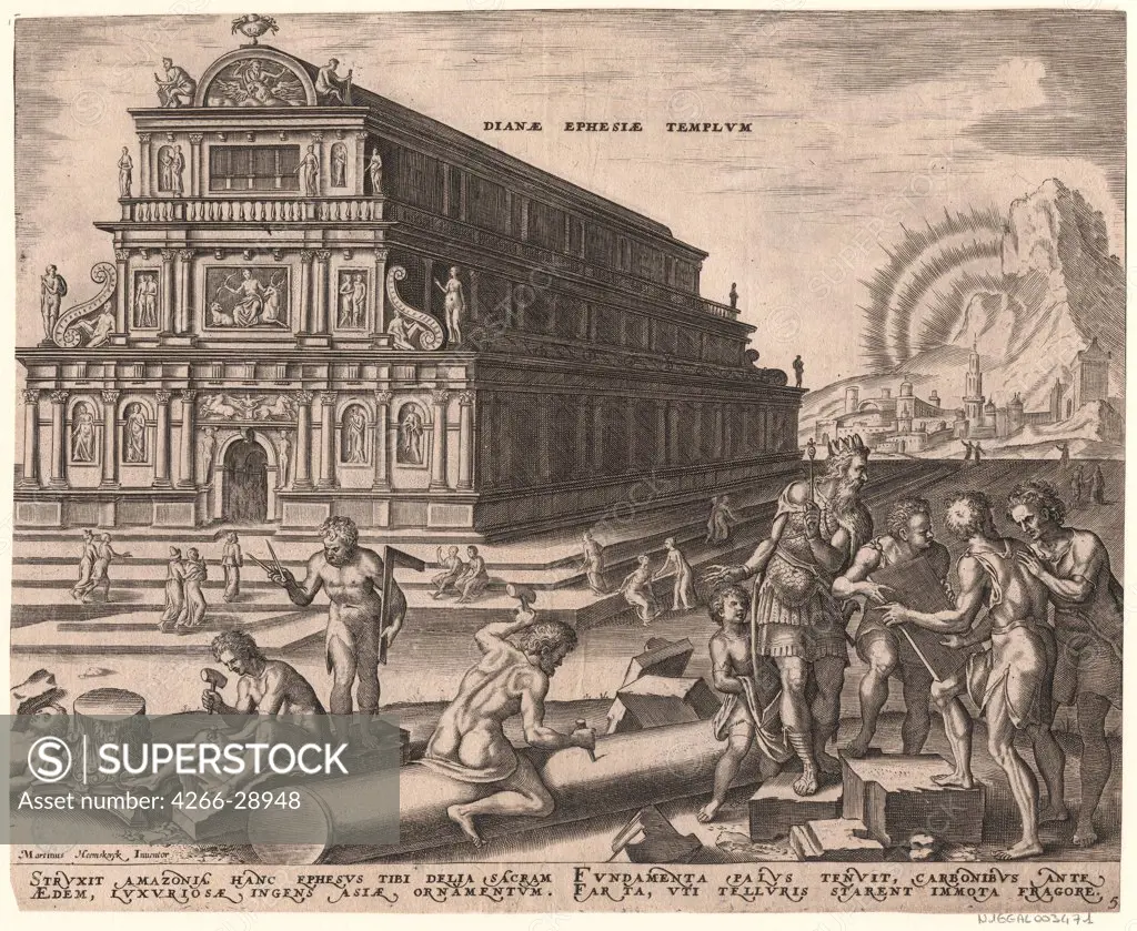 The Temple of Diana at Ephesus (from the series 'The Eighth Wonders of the World') After Maarten van Heemskerck by Galle, Philipp (1537-1612) / Museum Boijmans Van Beuningen, Rotterdam / 1572 / The Netherlands / Etching / Mythology, Allegory and Literatu