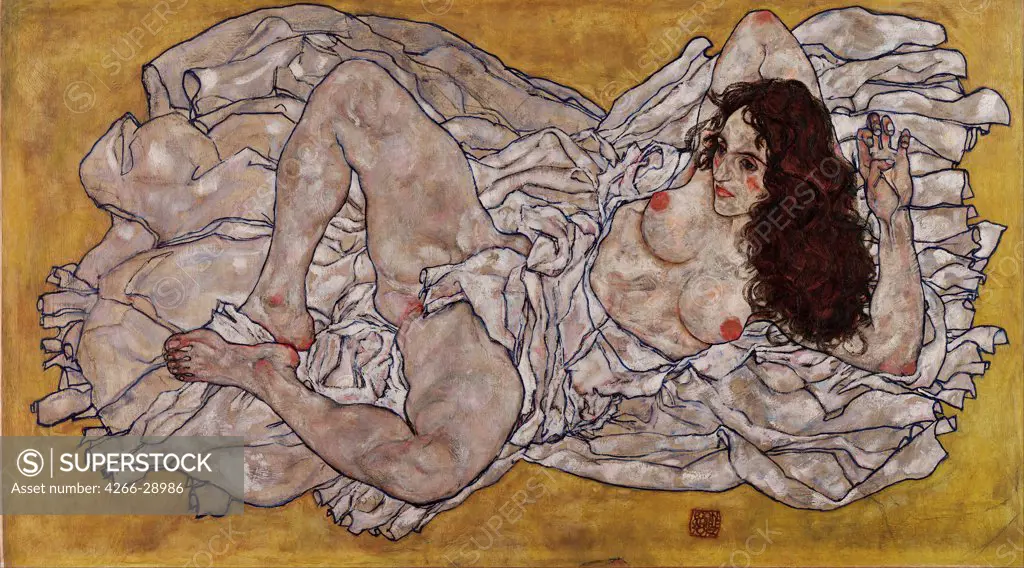 Reclining Woman by Schiele, Egon (1890Ð1918) / Leopold Museum, Vienna / 1917 / Austria / Oil on canvas / Nude painting / 96x171
