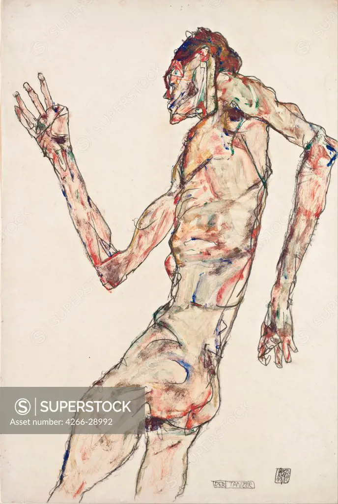 The Dancer by Schiele, Egon (1890Ð1918) / Leopold Museum, Vienna / 1913 / Austria / Black chalk, Gouache on Paper / Nude painting / 48,3x32,3