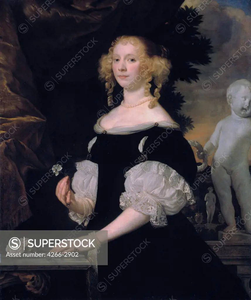 Portrait of young woman by Abraham Lambert Jacobsz van den Tempel, oil on canvas, 1670, 1622-1672, Russia, St. Petersburg, State Hermitage, 132x180, 5