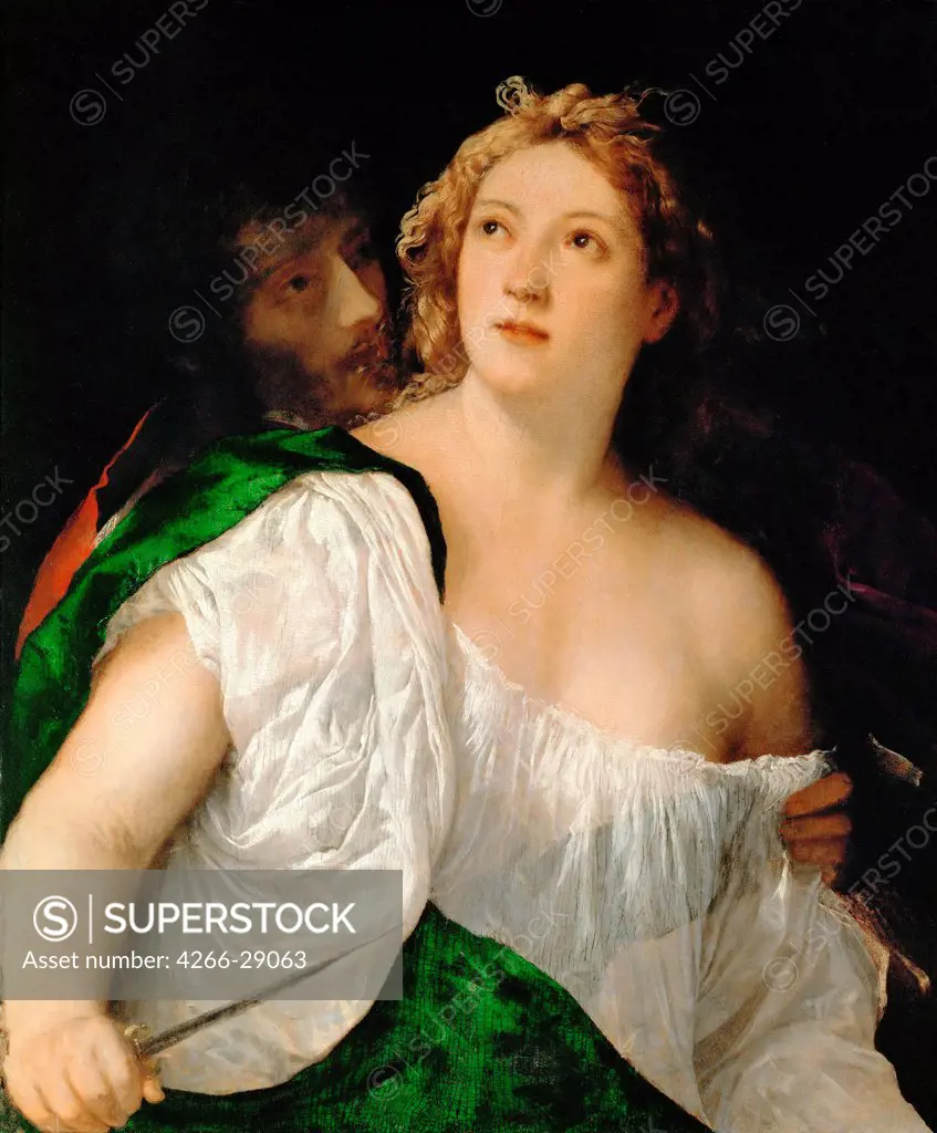 Tarquinius and Lucretia by Titian (1488-1576) / Art History Museum, Vienne / 1516-1517 / Italy, Venetian School / Oil on wood / Mythology, Allegory and Literature / 82x68