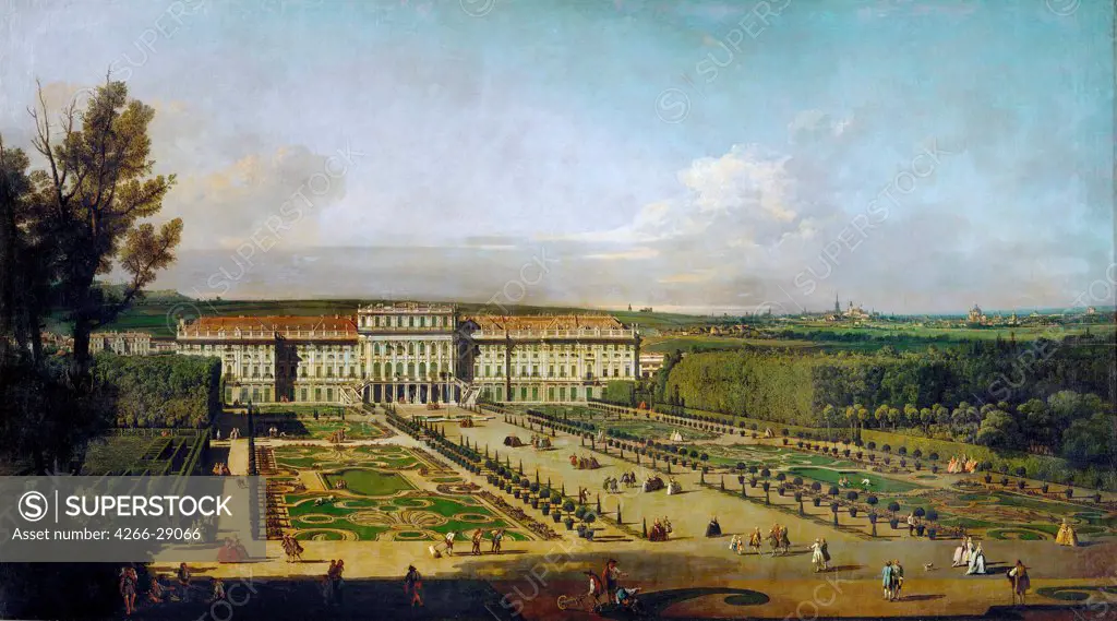 Schonbrunn Palace viewed from the gardens by Bellotto, Bernardo (1720-1780) / Art History Museum, Vienne / Between 1758 and 1761 / Italy, Venetian School / Oil on canvas / Landscape / 135x235