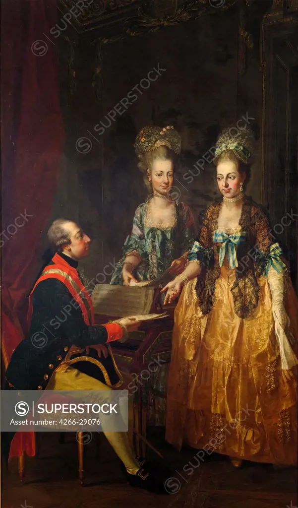 Emperor Joseph II at the piano with his sisters Maria Anna and Maria Elisabeth by Hauzinger, Josef (1728-1786) / Art History Museum, Vienne /Austria / Oil on canvas / Portrait /