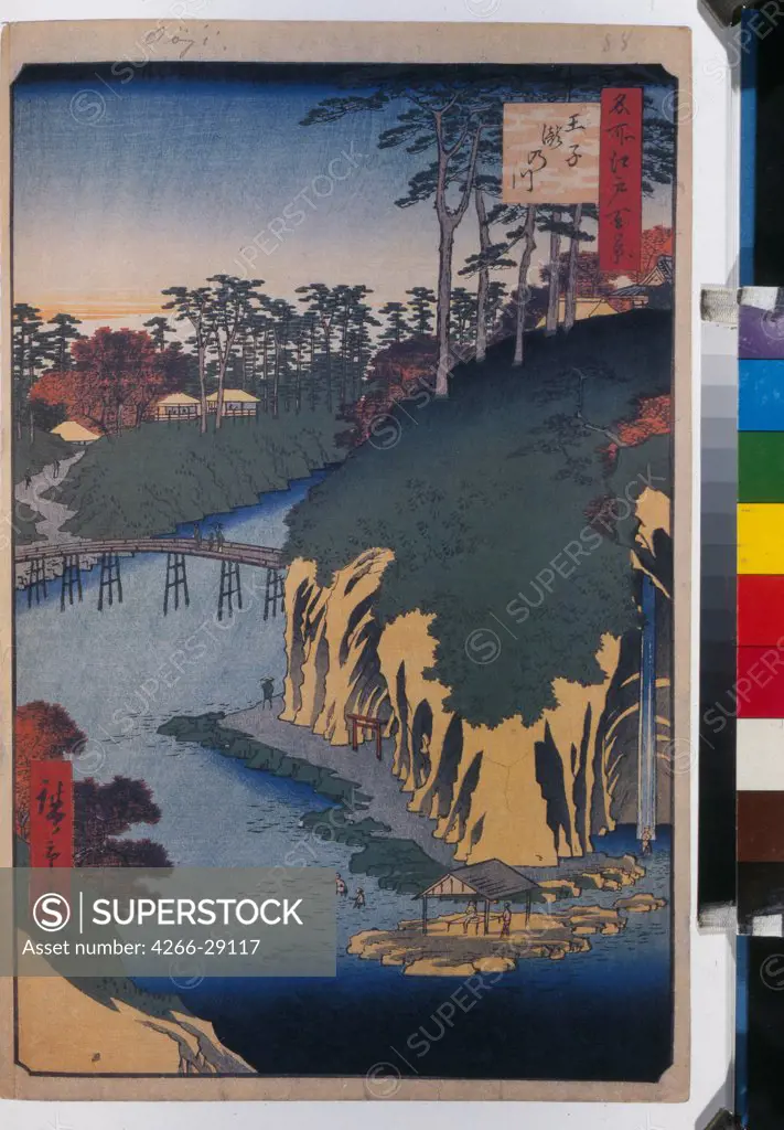 The Takinogawa in Oji (One Hundred Famous Views of Edo) by Hiroshige, Utagawa (1797-1858) / State Hermitage, St. Petersburg / 1856-1858 / Japan / Colour woodcut / Landscape /