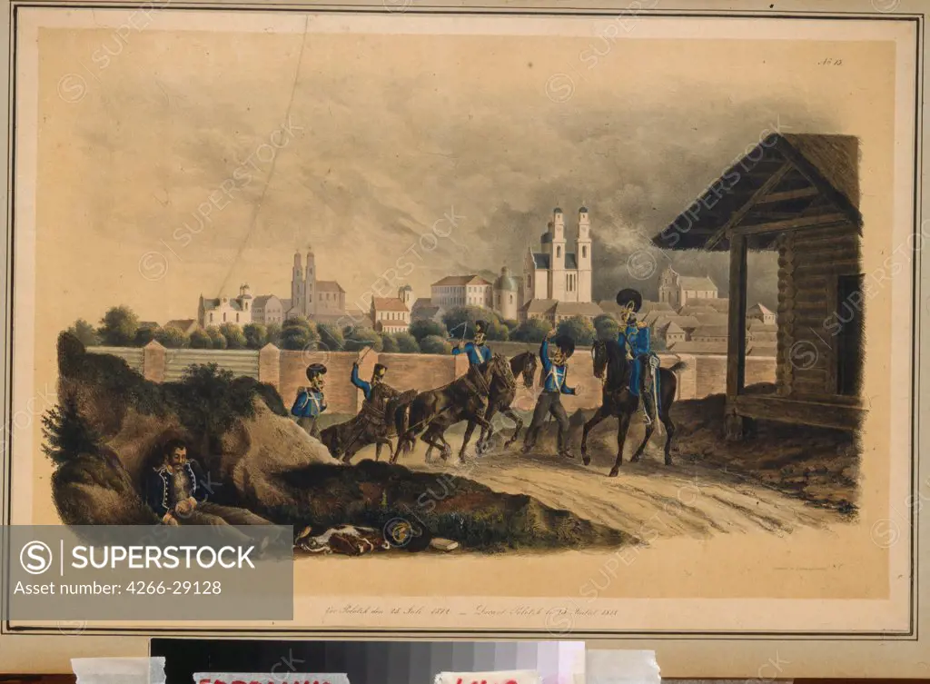 Near the city of Polotsk on July 25, 1812 by Faber du Faur, Christian Wilhelm, von (1780-1857) / State Borodino War and History Museum, Moscow / 1820s / Germany / Lithograph, watercolour / History / 29x42