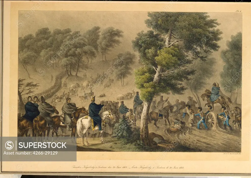 Between Kirgaliczky and Suderva, 30 June 1812 by Faber du Faur, Christian Wilhelm, von (1780-1857) / State Borodino War and History Museum, Moscow / 1820s / Germany / Lithograph, watercolour / History /