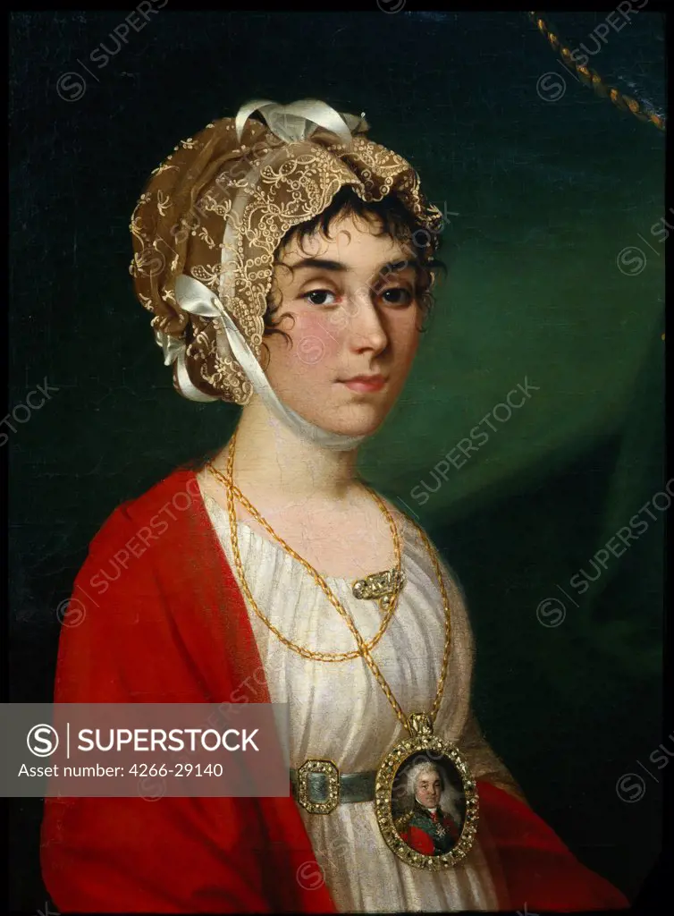 Portrait of the Actress and Singer, Countess Praskovya Sheremetyeva (Zhemchugova) (1768-1803) by Argunov, Nikolai Ivanovich (1771-after 1829) / State Museum of Ceramics and Country estate of 18th cen. Kuskovo, Moscow / 1802 / Russia / Oil on canvas / Por