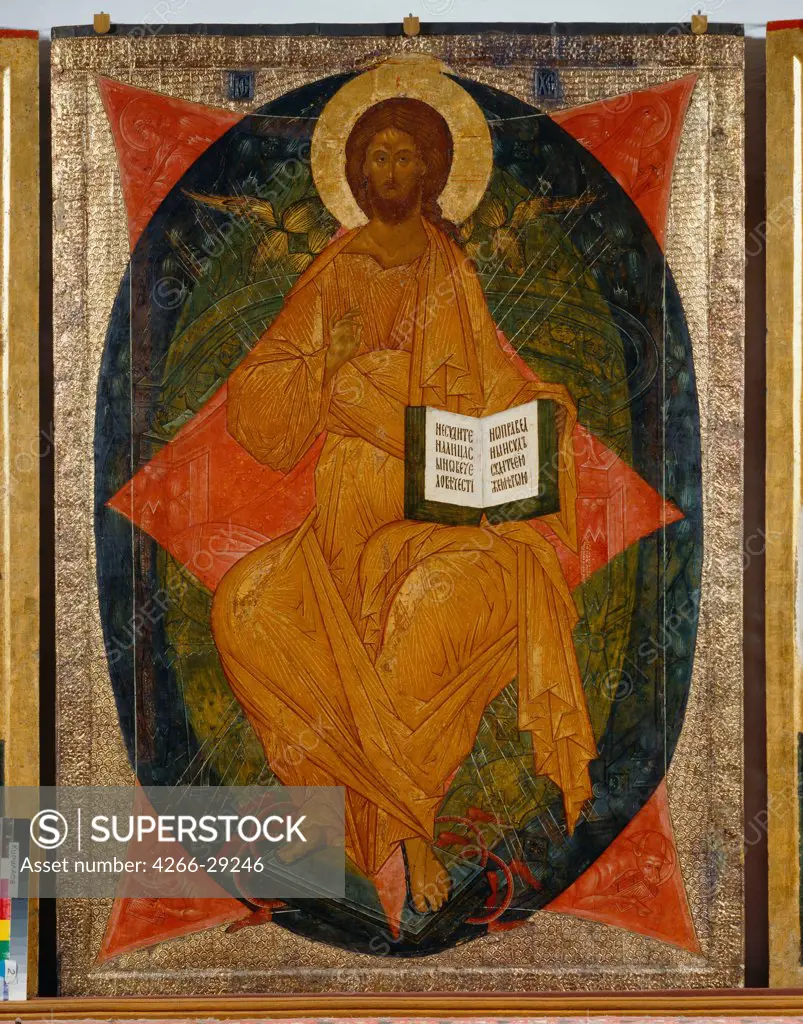 Christ in Majesty (From the Deesis Range) by Russian icon   / State Open-air Museum Kirillo-Belozersky Monastery / 1497 / Russia / Tempera on panel / Bible /