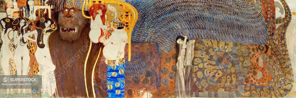 The Beethoven Frieze, Detail: The Hostile Forces by Klimt, Gustav (1862-1918) / Wiener Secessionsgebaude / 1902 / Austria / Oil on canvas / Mythology, Allegory and Literature /