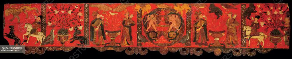Section of wood panelling with decorative painting by Anonymous   / Benaki Museum, Athens / 1770-1780s / Greece / Tempera on panel / Genre,Animals and Birds / 43x232