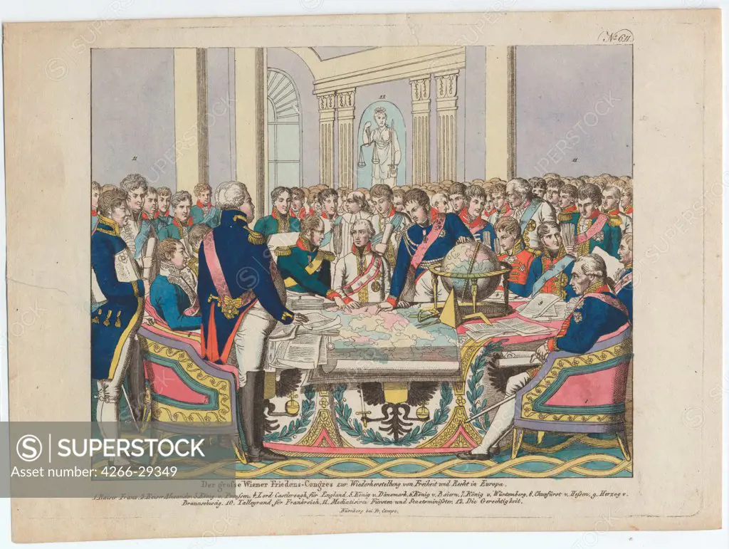 The Congress of Vienna by Campe, August Friedrich Andreas (1777-1846) / State Borodino War and History Museum, Moscow /Germany / Etching, watercolour / History / 26,8x19,5
