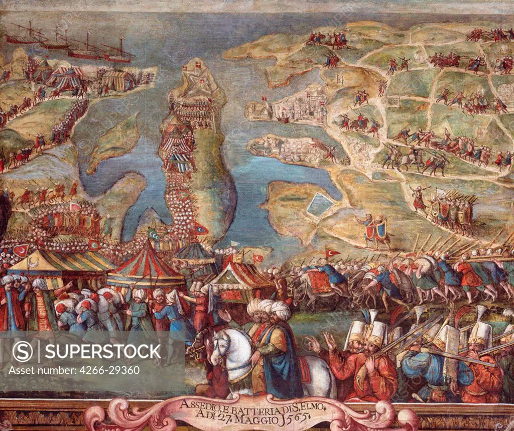The siege of Malta. Detail by Perez d'Aleccio (da Lecce), Matteo (1547-1616) / Palace of the Grand Master, Valletta /Italy / Fresco / History /