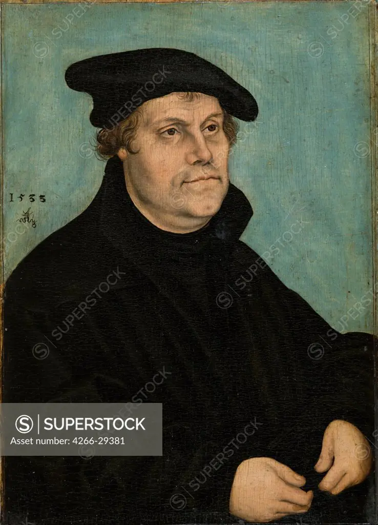 Martin Luther (1483-1546) at the Age of 50 by Cranach, Lucas, the Elder (1472-1553) / Germanisches Nationalmuseum, Nuremberg / 1533 / Germany / Oil on wood / Portrait / 20,5x14,5