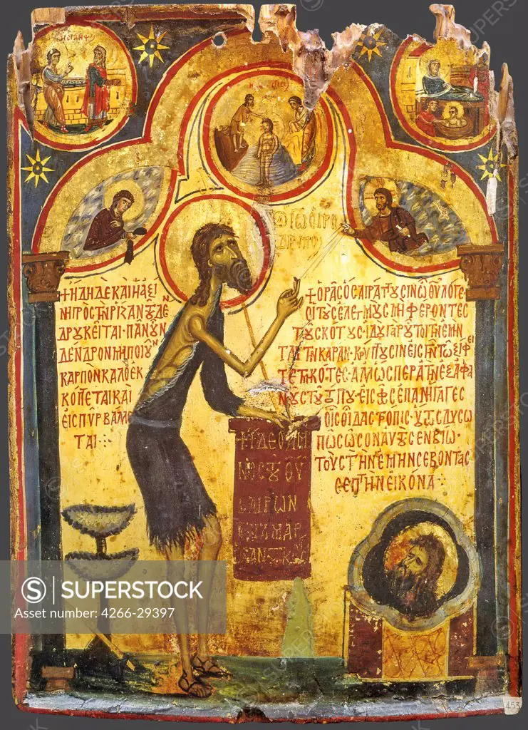 Saint John the Forerunner with scenes from his life by Byzantine icon   / Saint Catherine's Monastery, Mount Sinai, Egypt / 13th century / Byzantium / Tempera on panel / Bible / 32,2x41,1