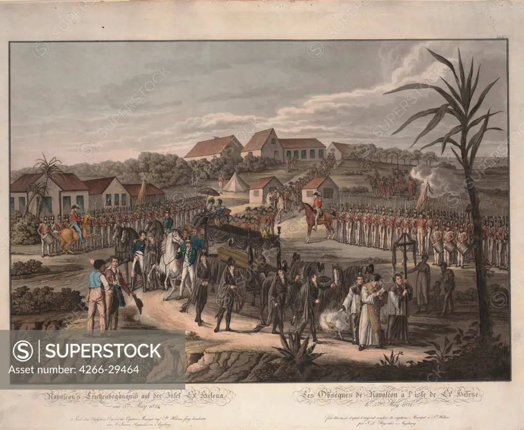 Funeral procession of Napoleon Bonaparte on St. Helena by Rugendas, Johann Lorenz, the Younger (1775-1826) / Private Collection / 1821 / Germany / Aquatint / History / 47,8x58