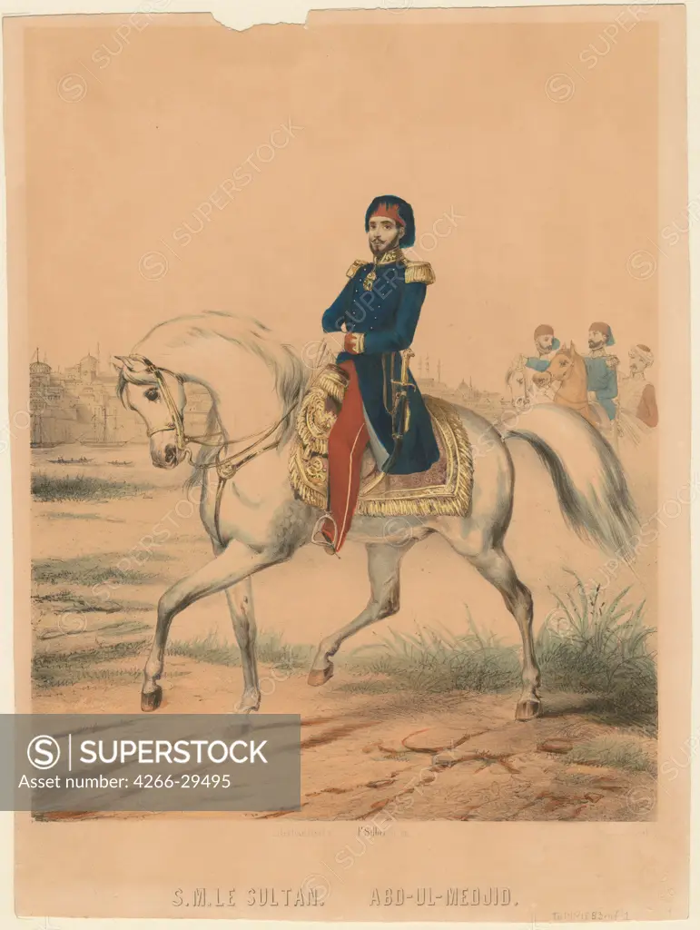Sultan Abdulmecid I (1823-1861) by Anonymous   / Private Collection / 1853 / France / Colour lithograph / History / 37x27,4